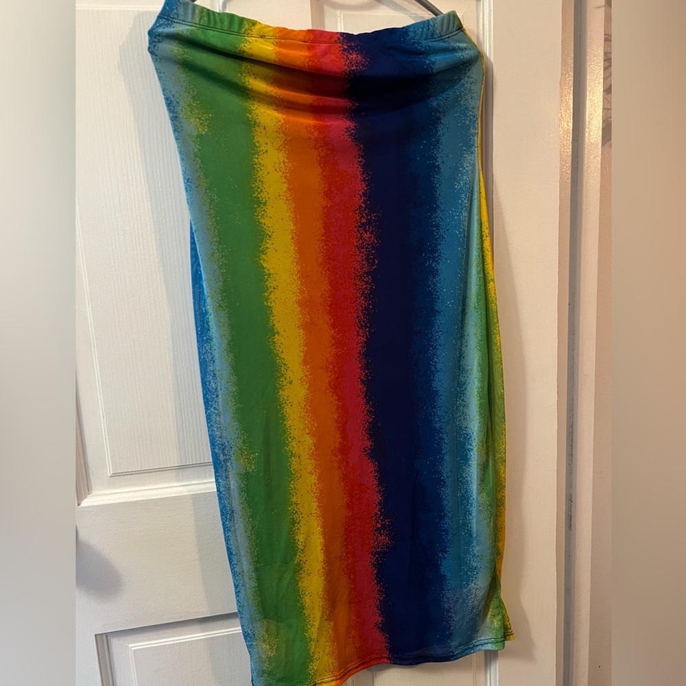 Wearever Women’s Large Rainbow Stripe Midi Dress Colorful Summer Dress